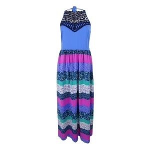 NWT Tommy Hilfiger Blue Printed Crochet Maxi Dress